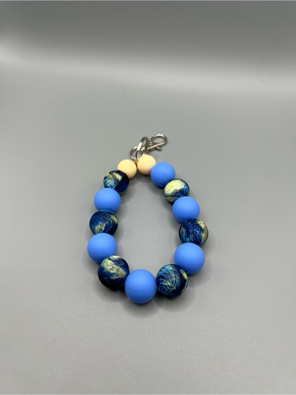 Blue Beaded Bracelet with Swirled Accent Beads - Handmade - K0255C